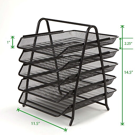 Mind Reader 5 Tier Steel Mesh Paper Tray Desk Organizer, Black (5TPAPER