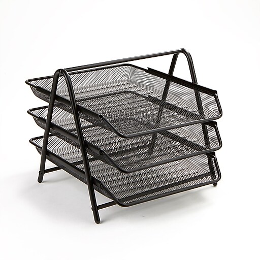 Mind Reader 3 Tier Steel Mesh Paper Tray Desk Organizer, Black (3TPAPER