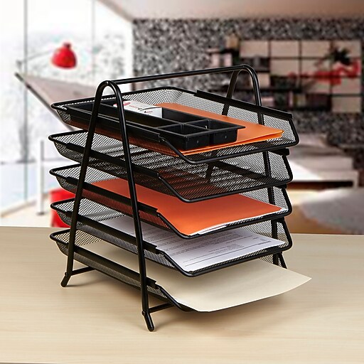 Mind Reader 5 Tier Steel Mesh Paper Tray Desk Organizer, Black (5TPAPER