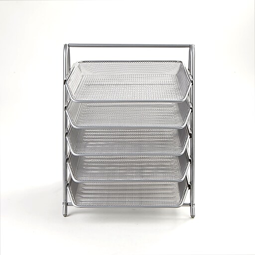 Mind Reader 5 Tier Steel Mesh Paper Tray Desk Organizer, Silver