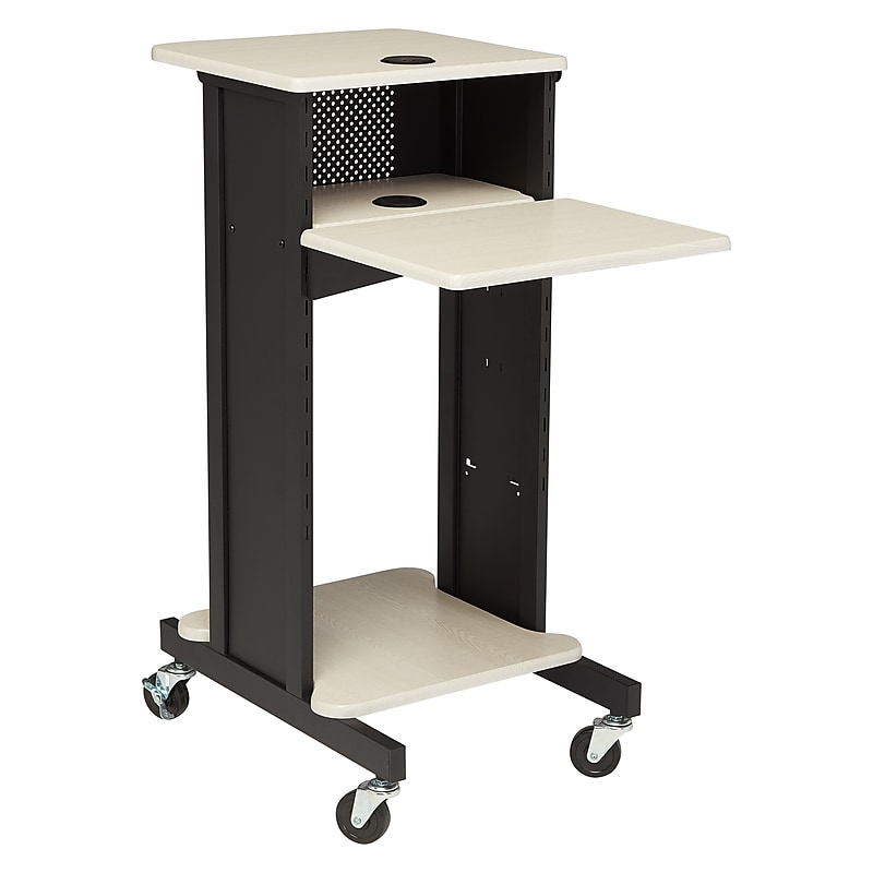 Oklahoma Sound PRC Series 4-Shelf Metal Mobile Presentation Cart with Lockable Wheels, Black/Ivory Wood (PRC200) image 1
