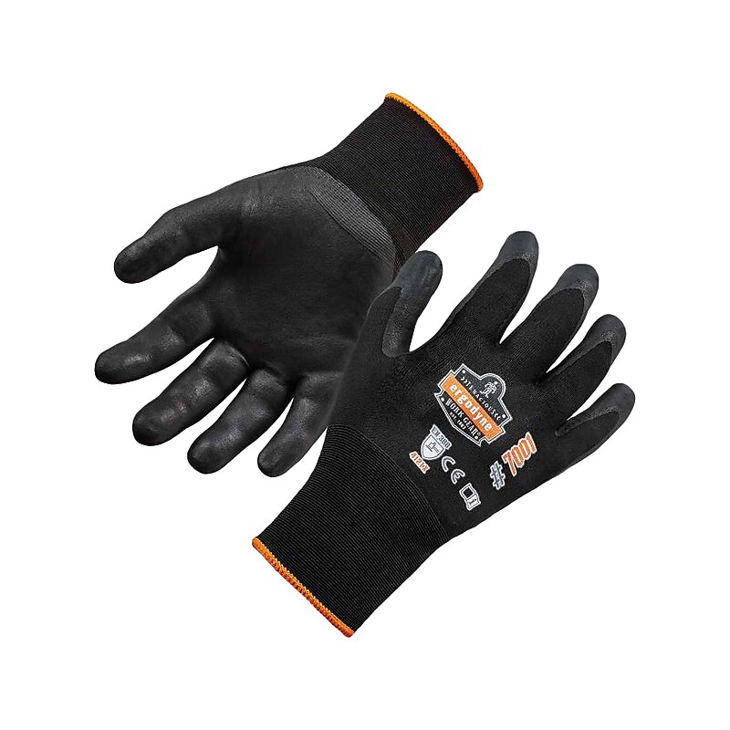 Ergodyne ProFlex 7001 Nitrile Coated Gloves, ANSI Level 3 Abrasion Resistance, Black, XL, 12 Pairs (17955) image 1