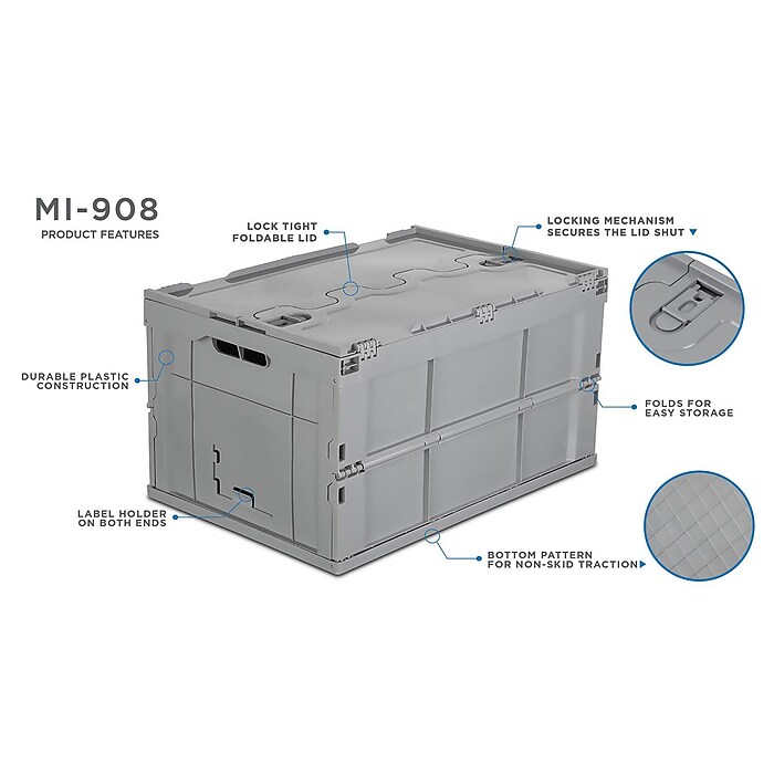Mount-It! Folding Plastic Storage Crate, 65L Liter Capacity