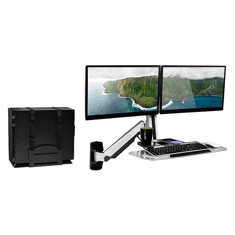 Mount-It! Sit Stand Wall Mount Workstation, Articulating Standing Desk for Dual Monitors, Floating Keyboard Tray (MI-7906) image 1