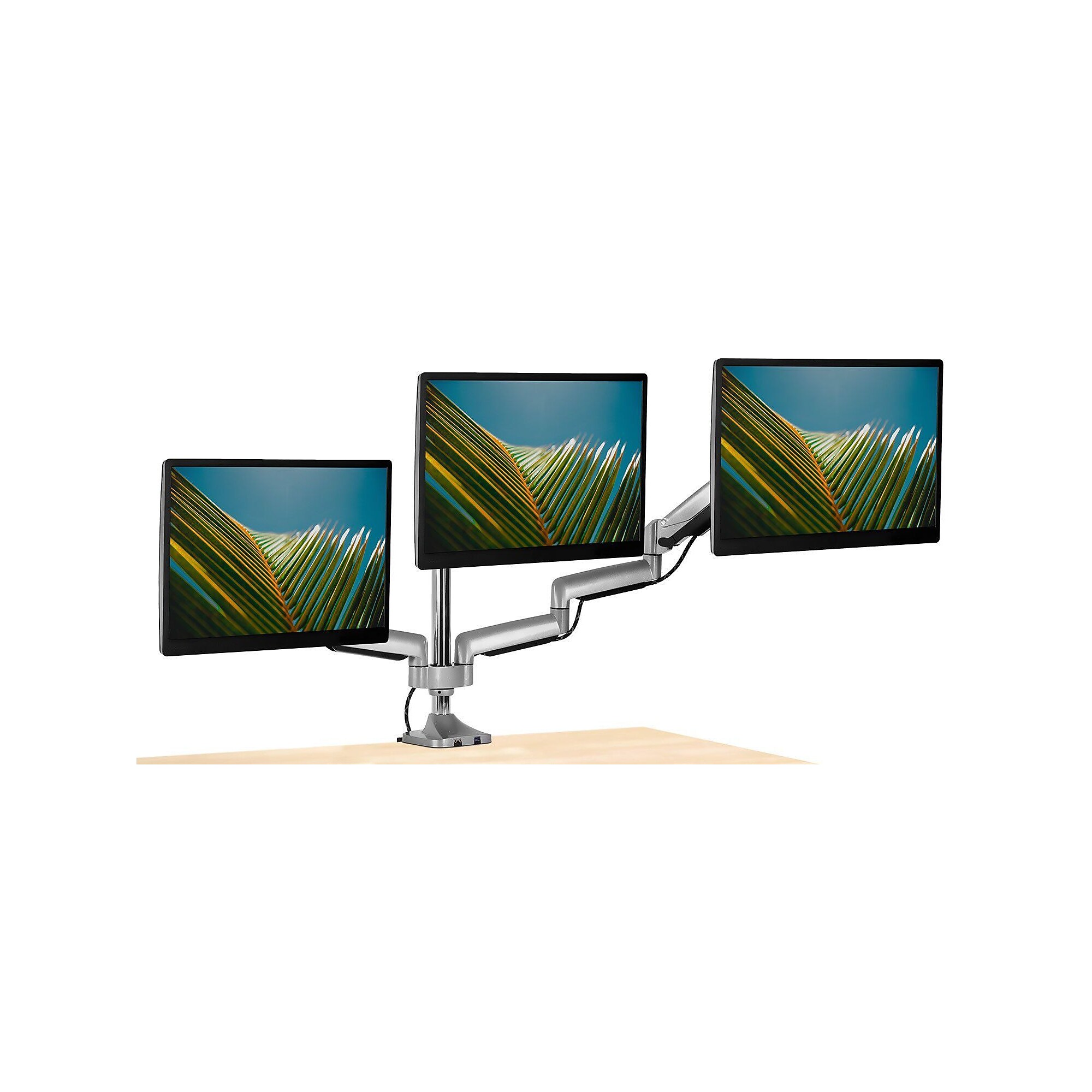 Mount-It! Adjustable Triple Monitor Desk Mount, Up to 32″ Monitor, Gray/Silver (MI-2753) Sansujyuku sansujyuku.com
