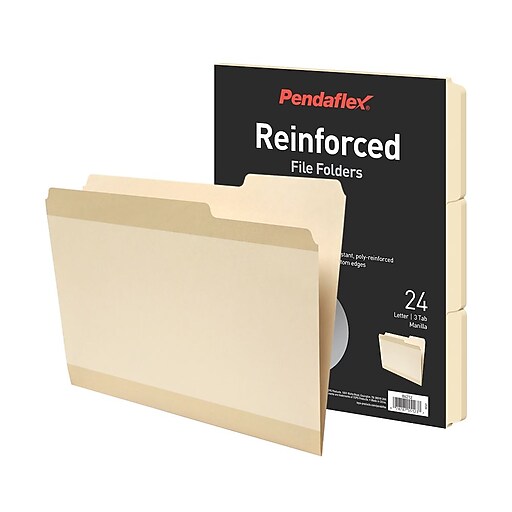 Pendaflex Reinforced File Folder, 3Tab, Letter Size, Manila, 24/Pack
