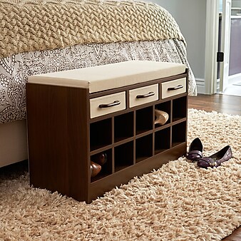 Household Essentials 10 Pocket Shoe Cubby Entryway Storage Bench Seat, Dark Brown Mahogany (8018-1)