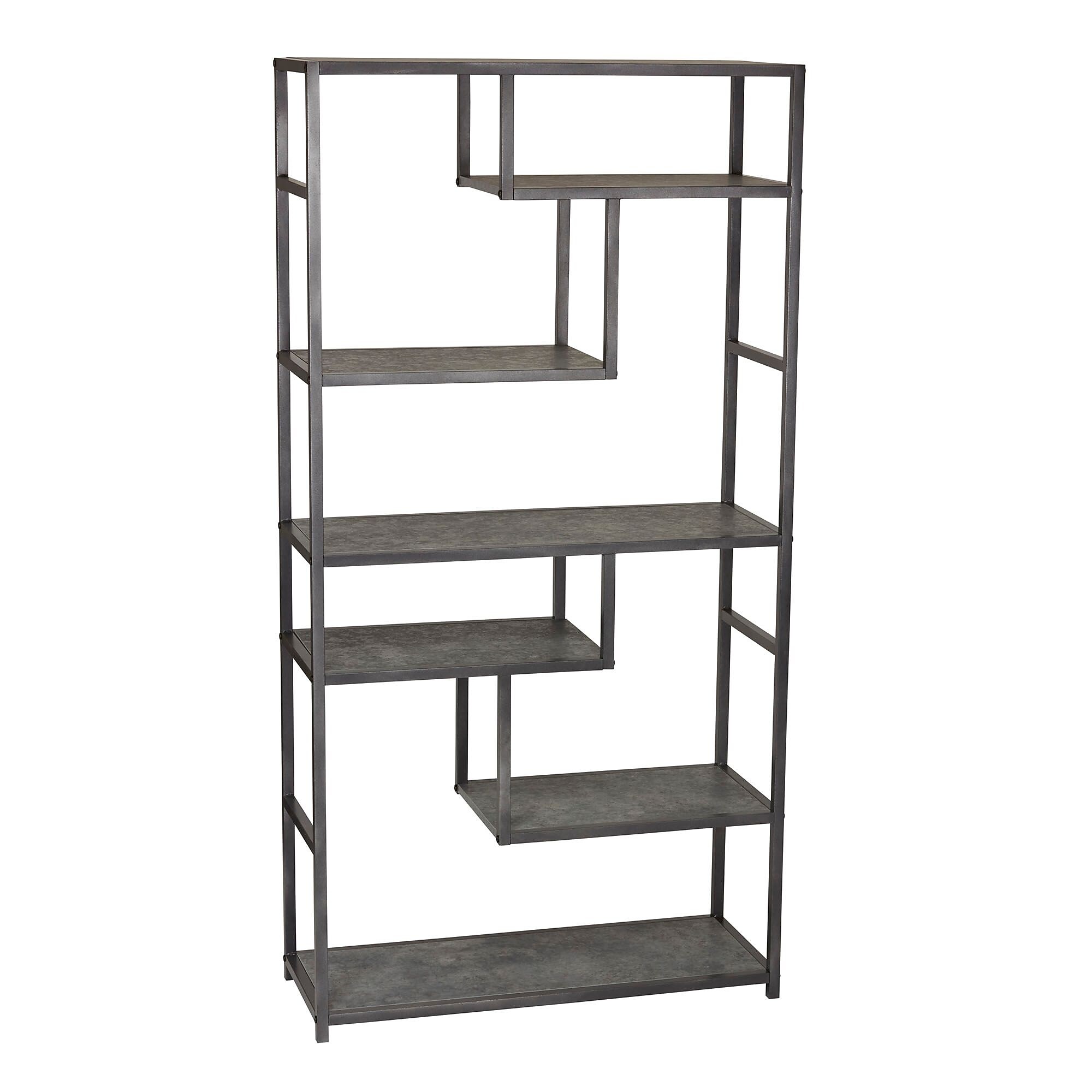 Household Essentials 65″H 6-Shelf Bookcase, Slate Faux Concrete (8090-1) Sansujyuku sansujyuku.com