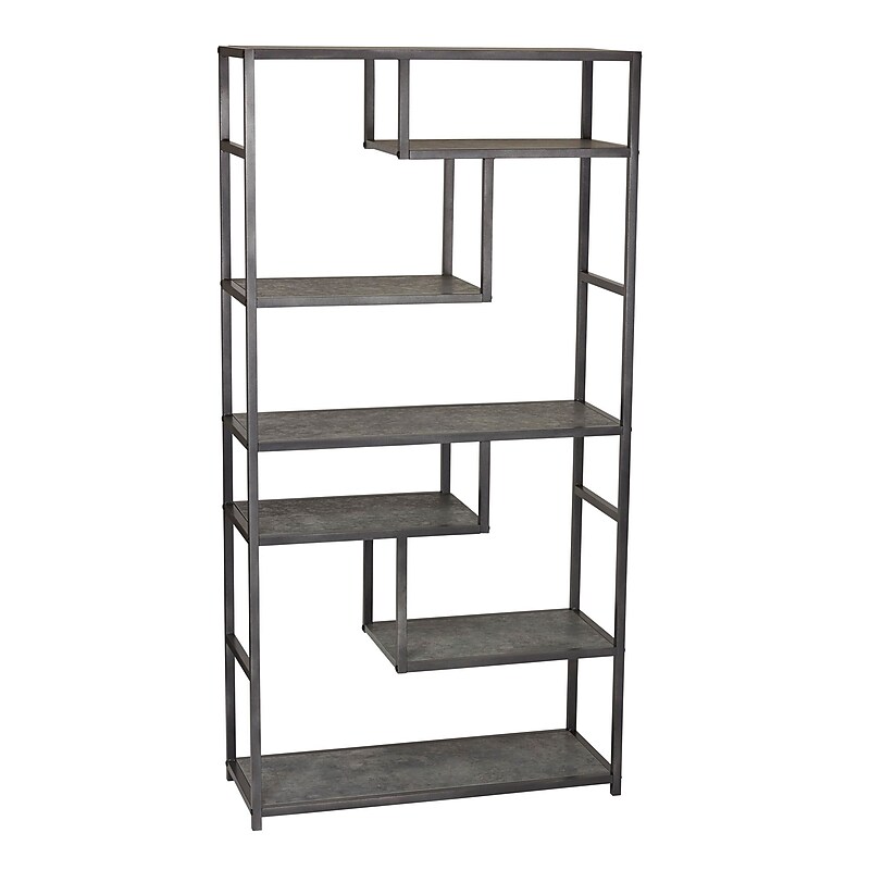 Household Essentials 65"H 6-Shelf Bookcase, Slate Faux Concrete (8090-1) image 1