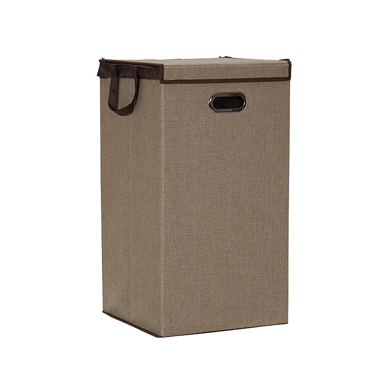 Household Essentials Collapsible Hamper with Lid, Brown (5632) image 1