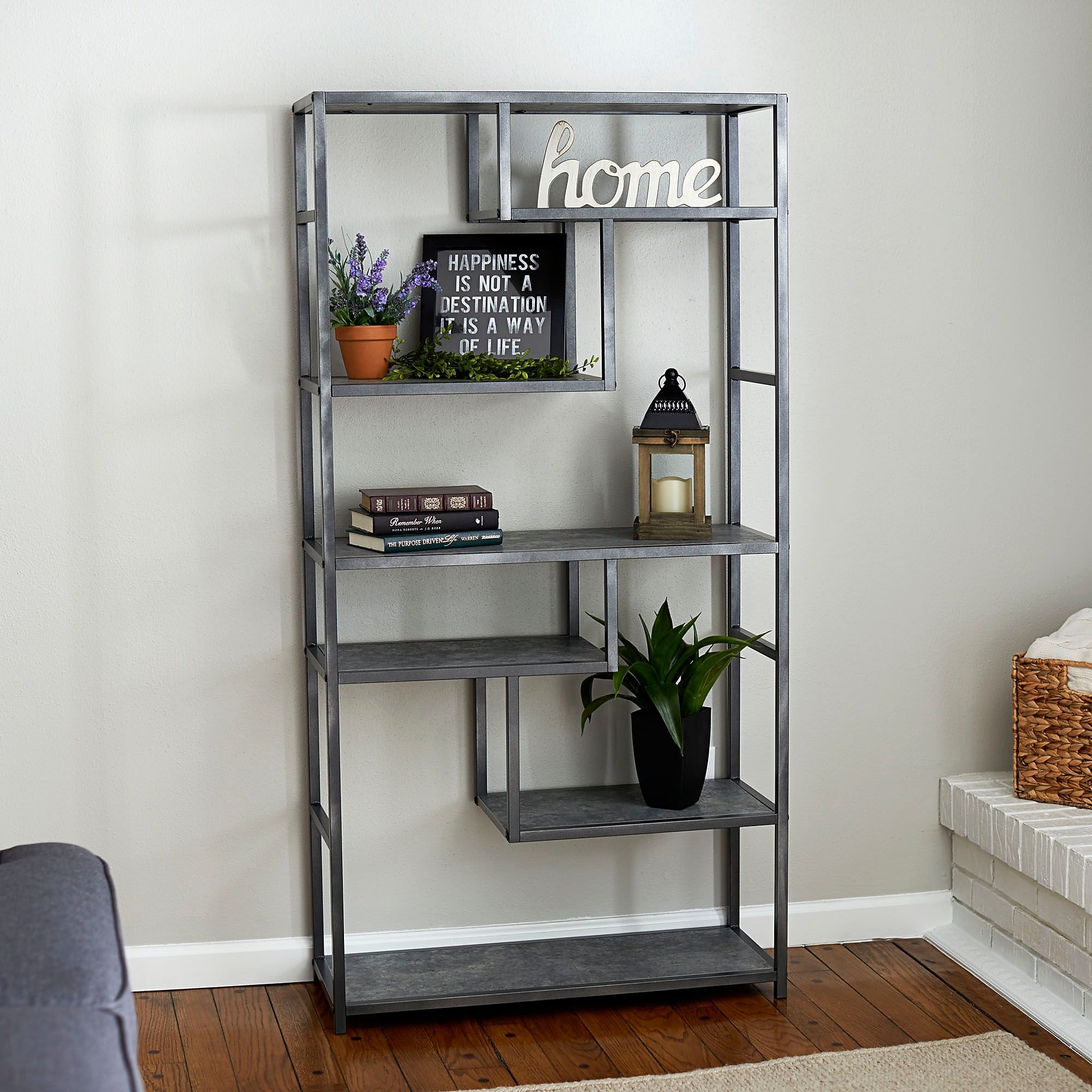 Household Essentials 65″H 6-Shelf Bookcase, Slate Faux Concrete (8090-1) Sansujyuku sansujyuku.com