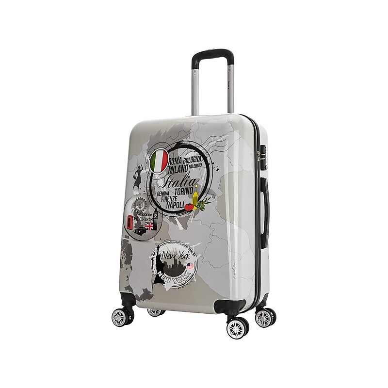 InUSA Prints 24" Hardside Country Stickers Suitcase, 4-Wheeled Spinner, TSA Checkpoint Friendly, World (IUAPC00M-WOR) image 1