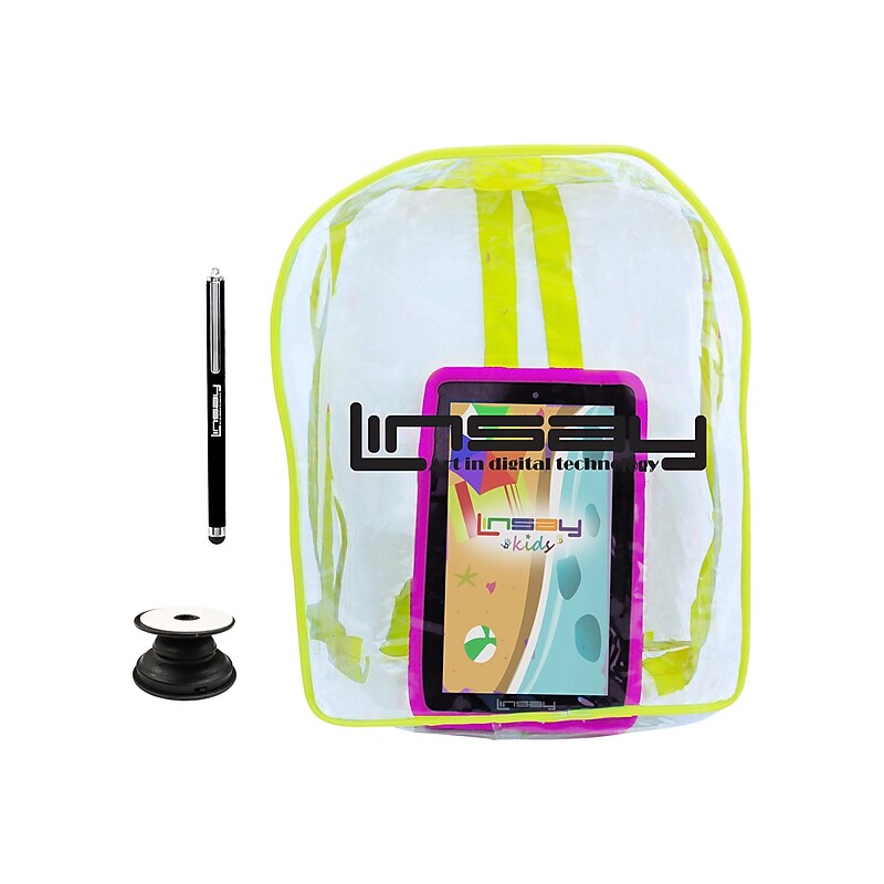 Linsay 7" Tablet with Holder, Pen, Case, and Backpack, WiFi, 2GB RAM, 32GB Storage, Android 12, Black/Pink (F7UHDKIDSBAGPIP) image 1