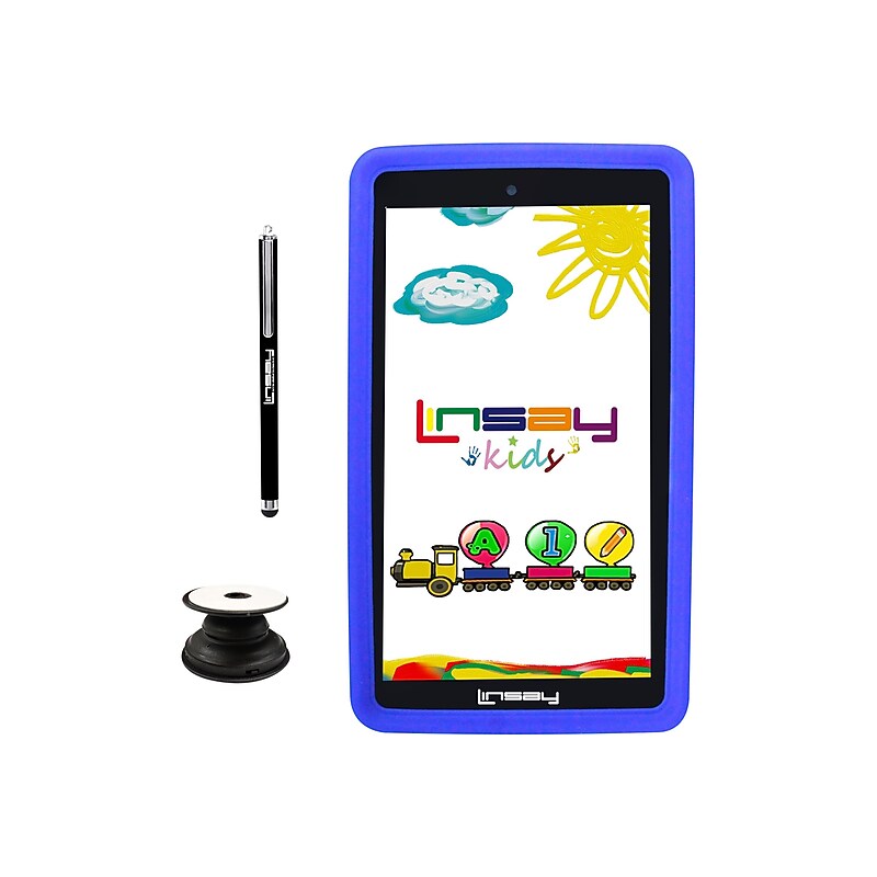 Linsay 7" Tablet with Holder, Pen, and Case, WiFi, 2GB RAM, 32GB Storage, Android 12, Blue/Black (F7UHDKIDSBLUEP) image 1