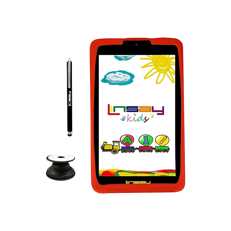 Linsay 7" Tablet with Holder, Pen, and Case, WiFi, 2GB RAM, 32GB Storage, Android 12, Red/Black (F7UHDKIDSRP) image 1
