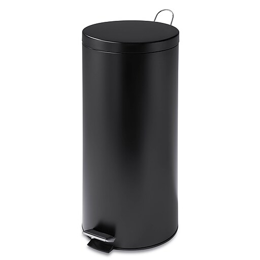 HoneyCanDo Steel Round Step Trash Can with Lid, Matte Black, 7.92 Gal