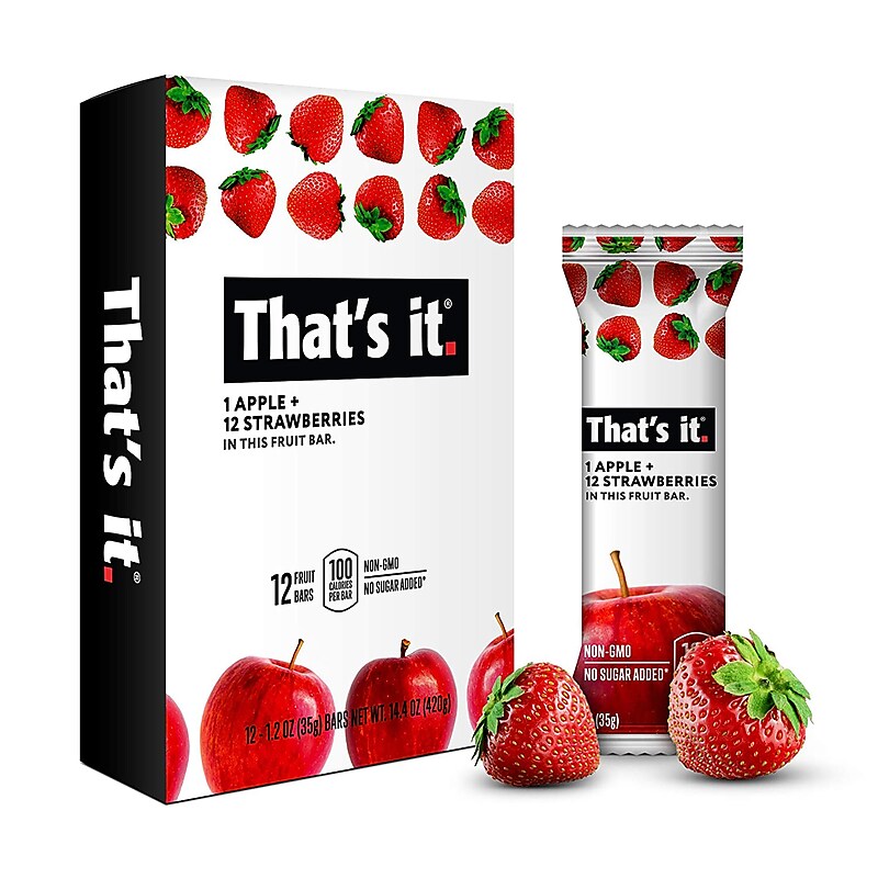 THAT'S IT Gluten Free Apple & Strawberry Nutrition Bar, 1.2 oz., 12 Bars/Box (307-00238) image 1