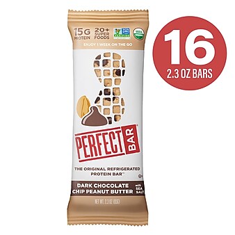 PERFECT BAR Protein Bar Dark Chocolate Peanut Butter, 2.3 oz, 16/Pack (307-00247)