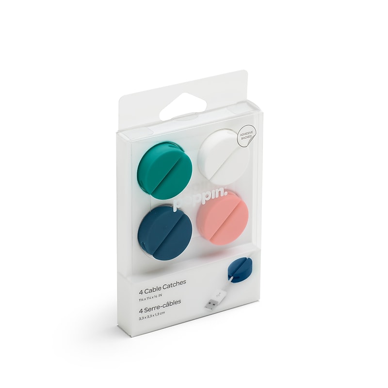 Poppin Plastic Cable Clips, 1.25", Assorted Colors, 4/Pack(104287) image 1