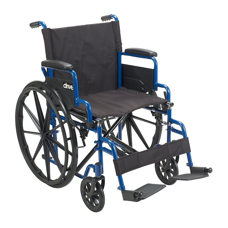 Drive Medical Blue Streak Manual Wheelchair, 18" Seat Width, Flipback Desk Arms, Blue (BLS18FBD-SF) image 1