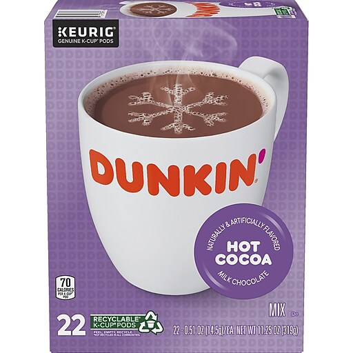 Dunkin' Milk Chocolate Hot Cocoa, Keurig® KCup® Pods, 22/Box