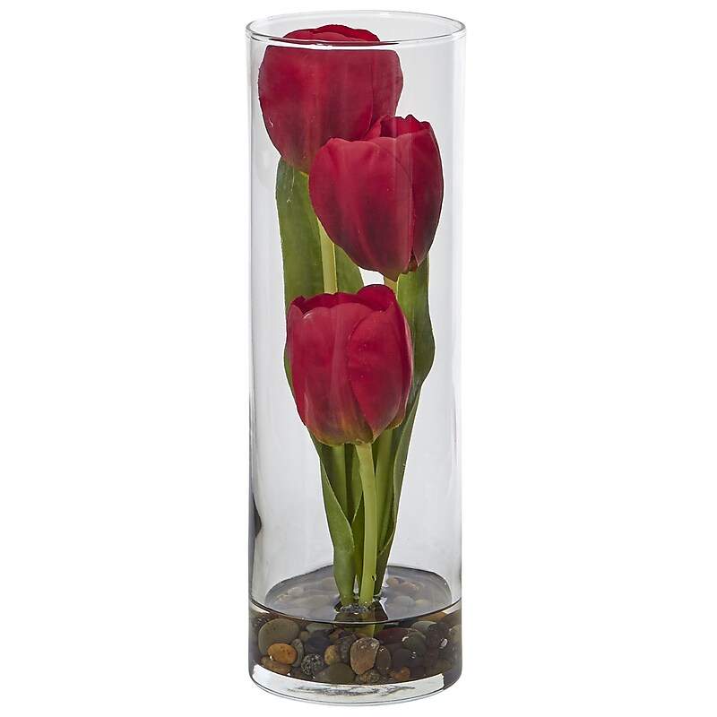 Nearly Natural Tulips in Cylinder Glass (1497) image 1