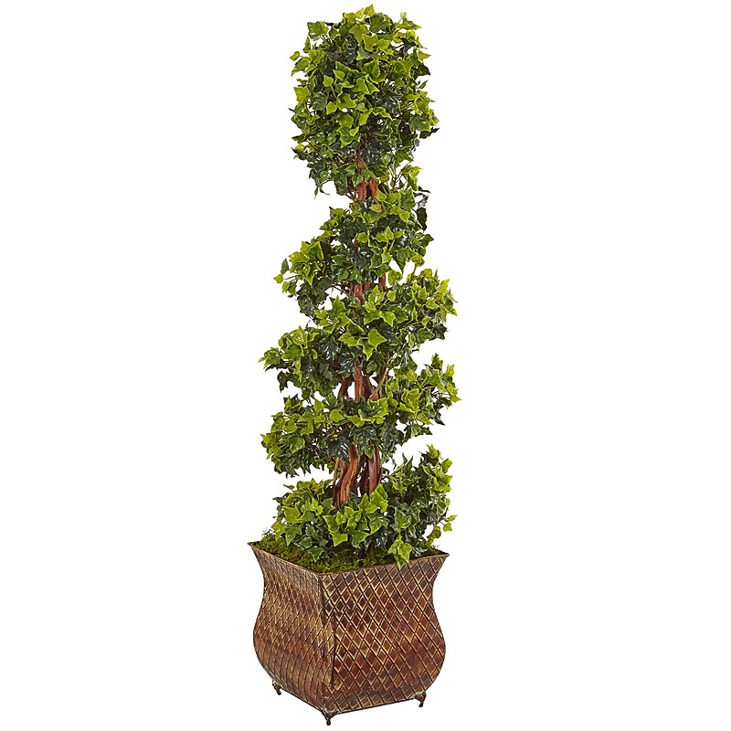 Nearly Natural 4’ English Ivy Spiral Tree in Metal Planter UV Resistant, Indoor/Outdoor (5856) image 1