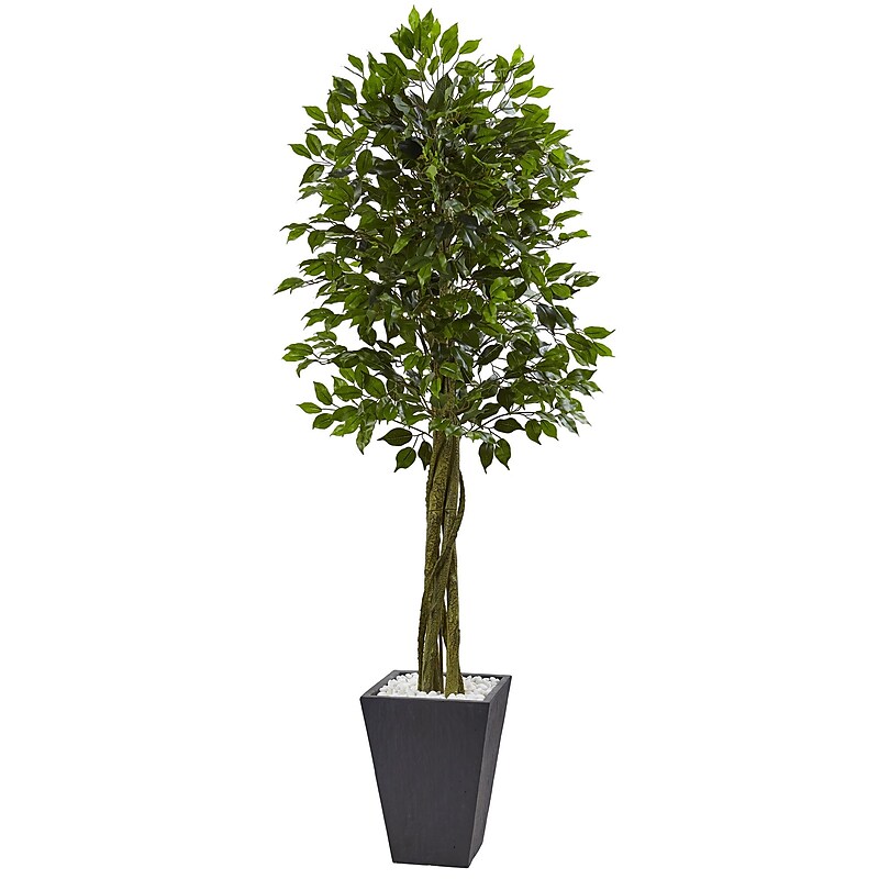 Nearly Natural 6.5’ Ficus Tree with Slate Planter UV Resistant (5948) image 1
