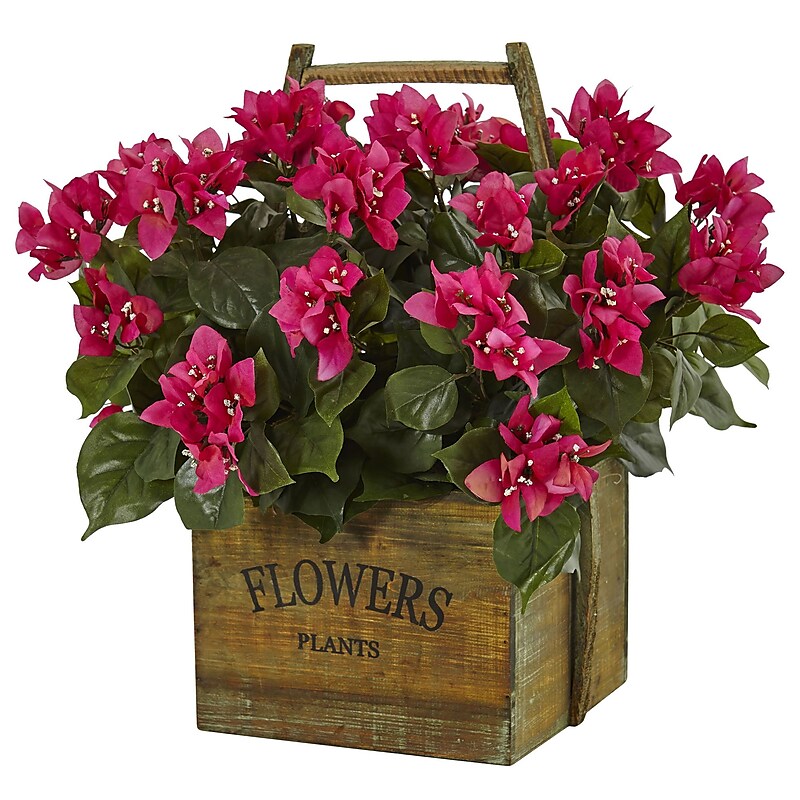 Nearly Natural Bougainvillea in Rustic Wood Planter (6323) image 1