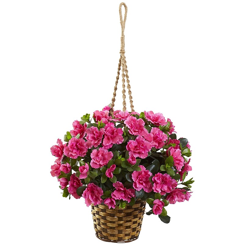 Nearly Natural Azalea Hanging Basket (6848) image 1