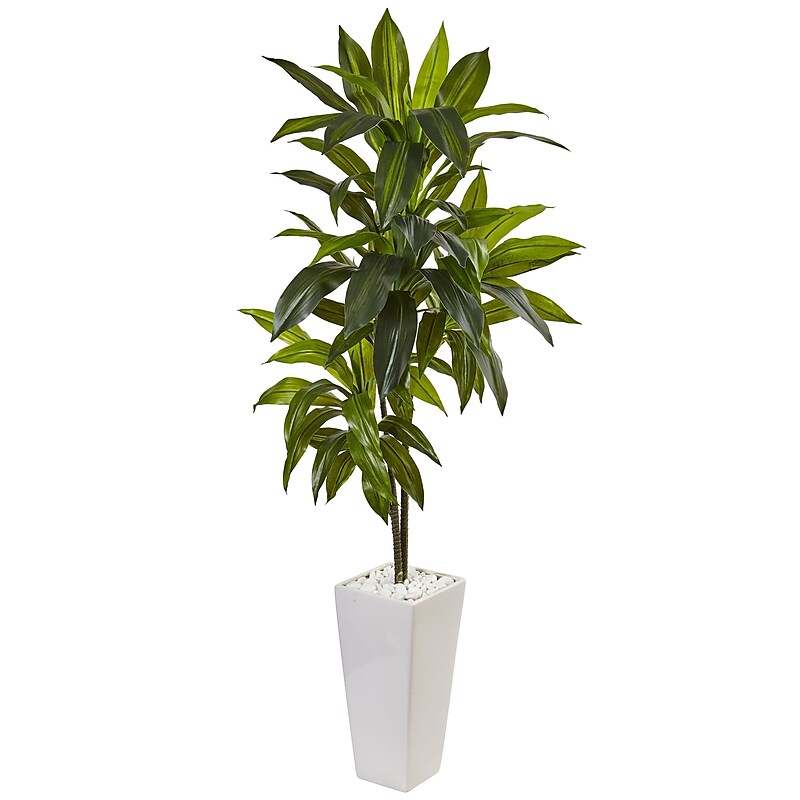 Nearly Natural 3’ Dracaena Plant in White Tower Planter (6969) image 1