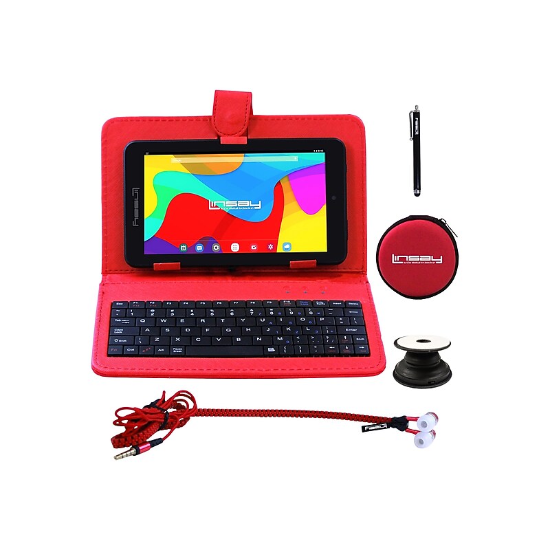 Linsay 7" Tablet, WiFi, 2GB RAM, 32GB Storage, Android 12, Black/Red (F7UHDBKRP) image 1