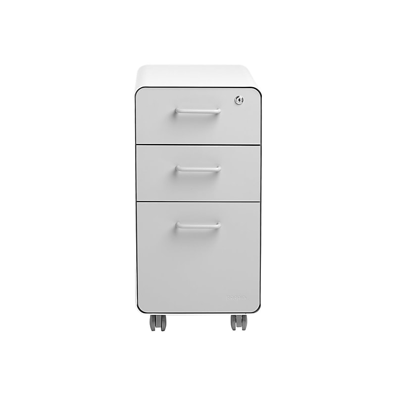 Poppin The Sort-It-Out 3-Drawer Mobile Vertical File Cabinet, Letter/Legal Size, Lockable, White/Light Gray (104743) image 1