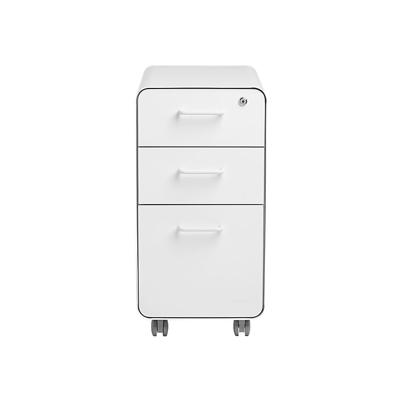 Poppin The Sort-It-Out 3-Drawer Mobile Vertical File Cabinet, Letter/Legal Size, Lockable, 25"H x 12.5"W x 20"D, White (104742) image 1