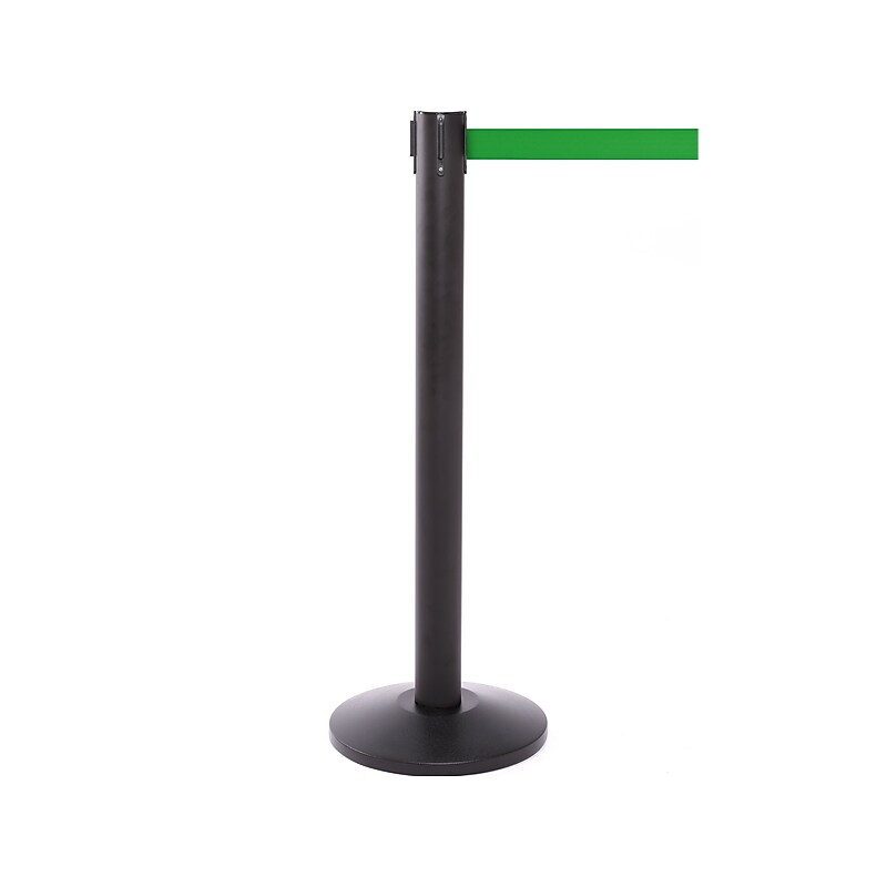 Queue Solutions QueuePro 300 2" Nylon Crowd Control Belt Barrier, Black/Green (PRO300B-GN160) image 1