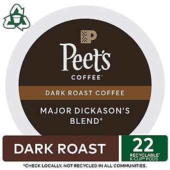 Peet's Major Dickason's Blend Coffee, Keurig K-Cup Pods, Dark Roast, 22/Box (6547)