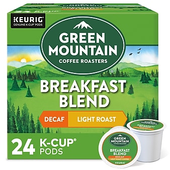Green Mountain Breakfast Blend Coffee, Keurig K-Cup Pods, Light Roast, Decaf, 24/Box (5000082433/7522)