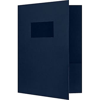LUX 9 x 12 Presentation Folders, Two Pocket w/ Front Cover Window Dark Blue Linen, 50/Pack (SF102DDBLU10050)