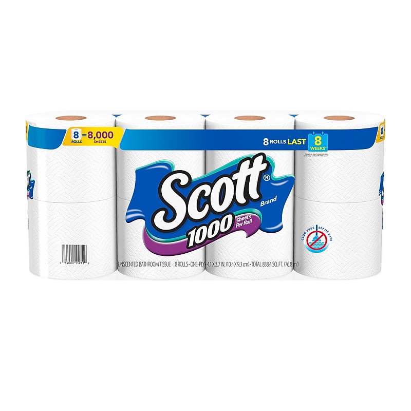 Scott Toilet Paper, 1-ply, White, 32,000 Sheets/Roll, 32 Rolls/Case (49209) image 1
