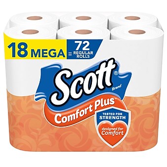 Scott Comfort Plus Toilet Paper, 1-Ply, White, 462 Sheets/Roll, 18 Mega Rolls/Pack (49729)