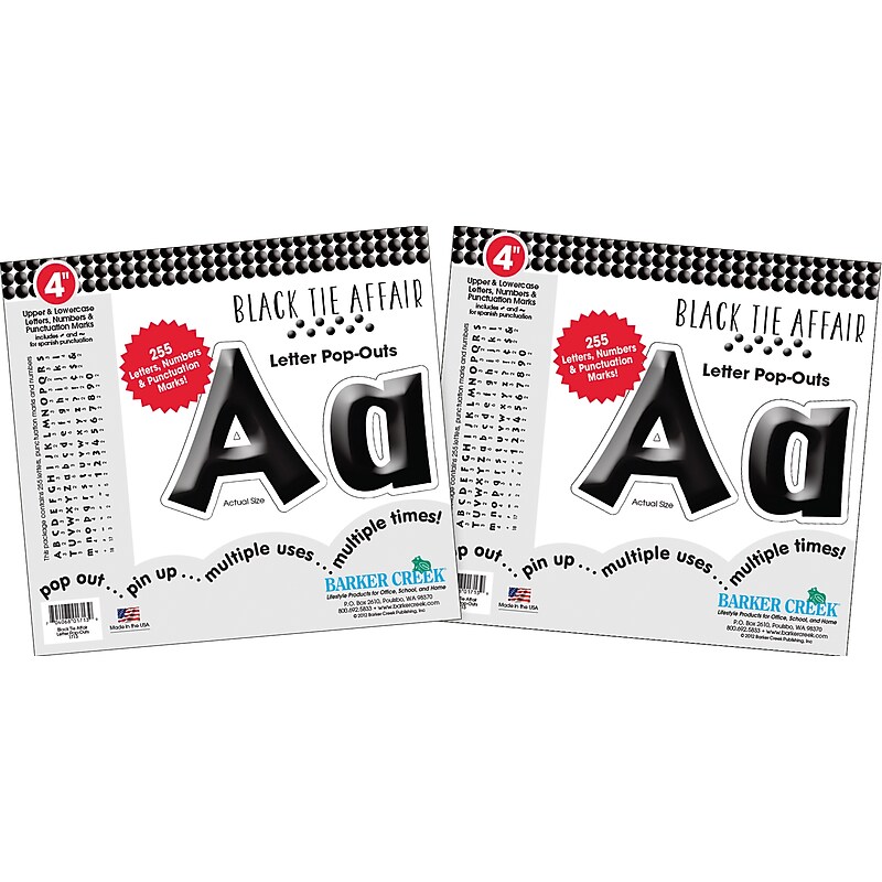 Barker Creek Black Tie Affair  4" Letters and Numbers, Black, 510/Pack (BC3637) image 1