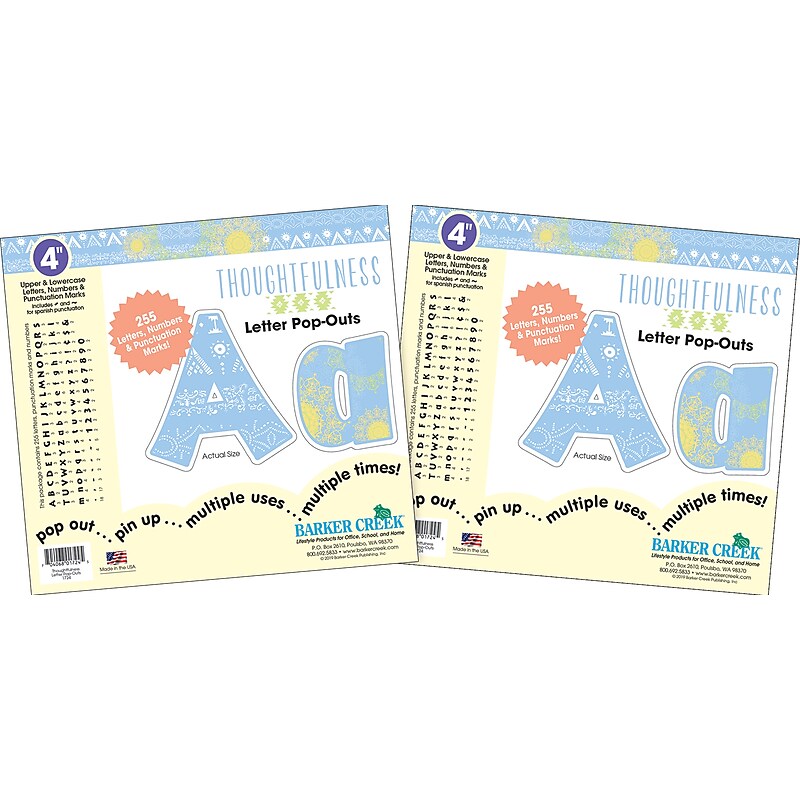 Barker Creek Thoughtfulness  4" Letters and Numbers, Multicolored, 510/Pack (BC3755) image 1