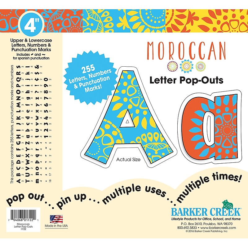 Barker Creek Moroccan  4" Letters and Numbers, Multicolored, 255/Pack (BC1722) image 1