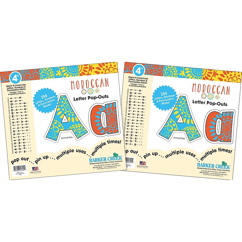 Barker Creek Moroccan  4" Letters and Numbers, Multicolored, 510/Pack (BC3645) image 1