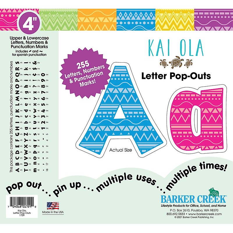 Barker Creek Kai Ola  4" Letters and Numbers, Multicolored, 255/Pack (BC1729) image 1