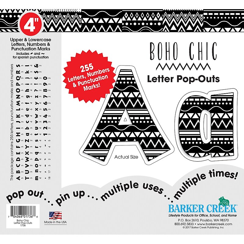Barker Creek Bohemian  4" Letters and Numbers, Multicolored, 255/Pack (BC1736) image 1
