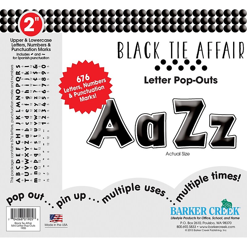 Barker Creek Black Tie Affair  2" Letters and Numbers, Black, 676/Pack (LL1905) image 1