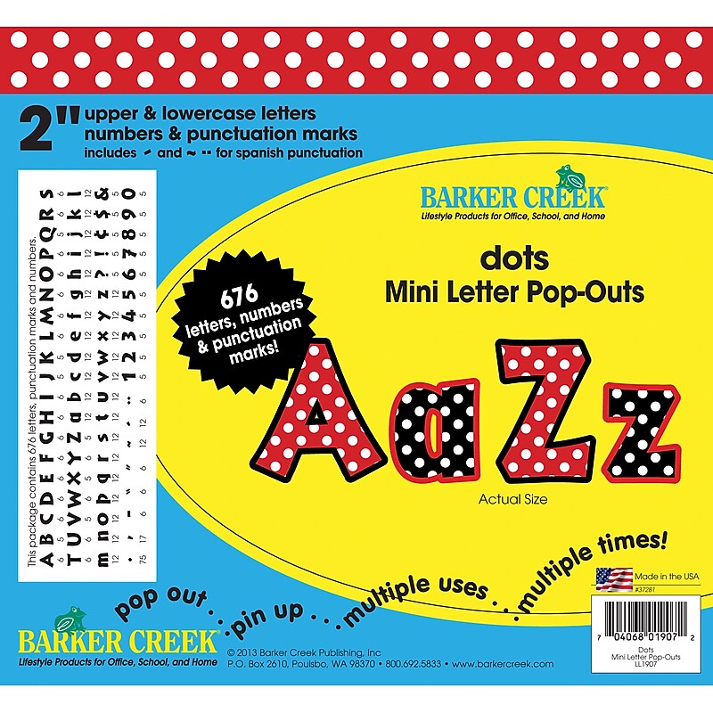 Barker Creek Dots  2" Letters and Numbers, Multicolored, 676/Pack (LL1907) image 1