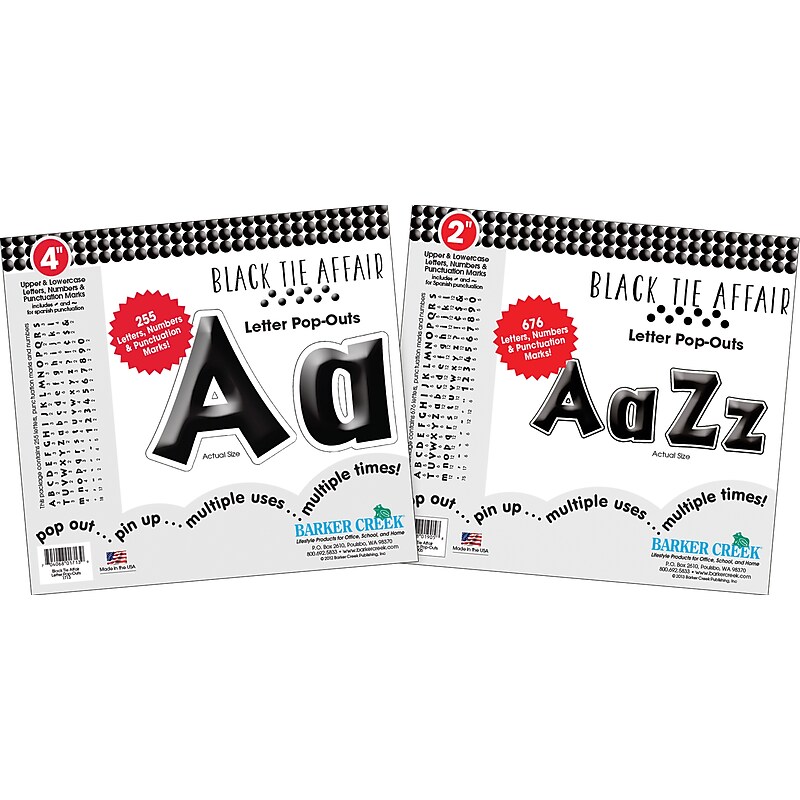 Barker Creek Black Tie Affair  2" & 4" Letters and Numbers, Black, 931/Pack (BCP3504) image 1