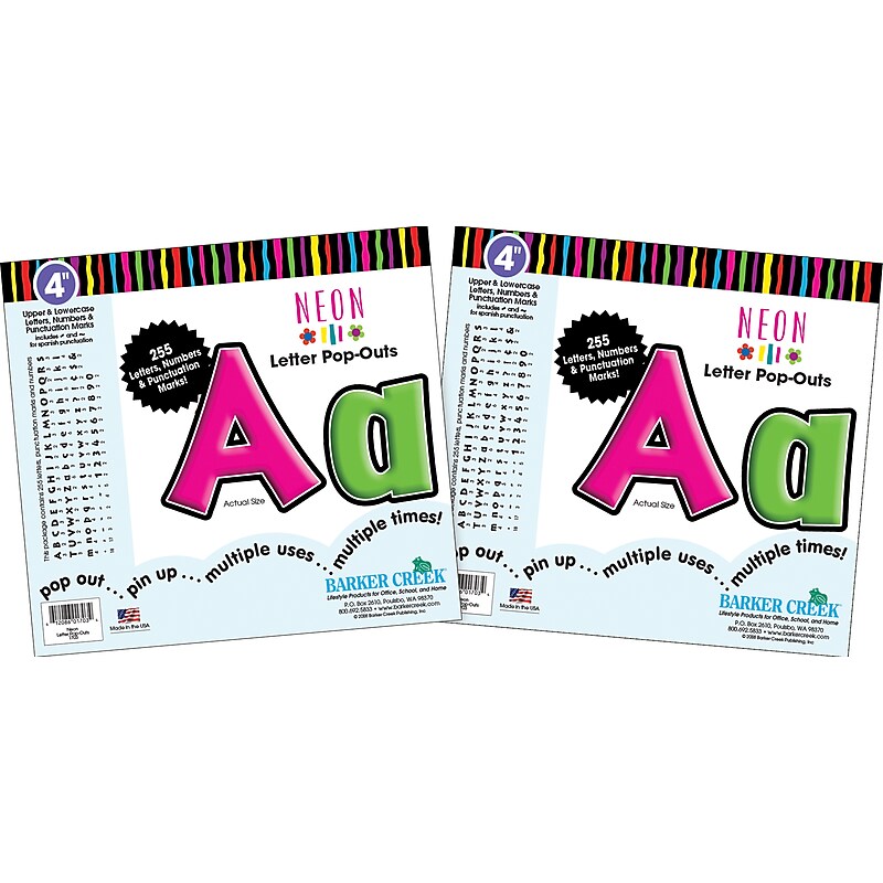 Barker Creek Neon  4" Letters and Numbers, Multicolored, 510/Pack (BC3628) image 1